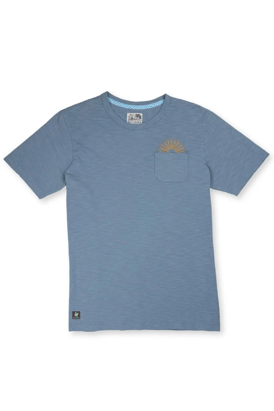 Baja Llama Dusty Blue Sun Embroidered Slub Pima Tee/37829